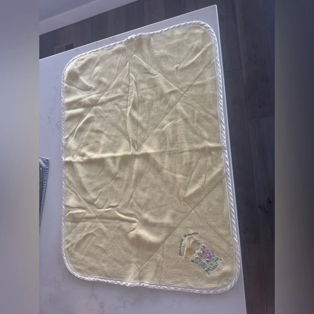 Vintage Precious Moments Baby Blanket – Quilted Satin Trim Nursery Throw